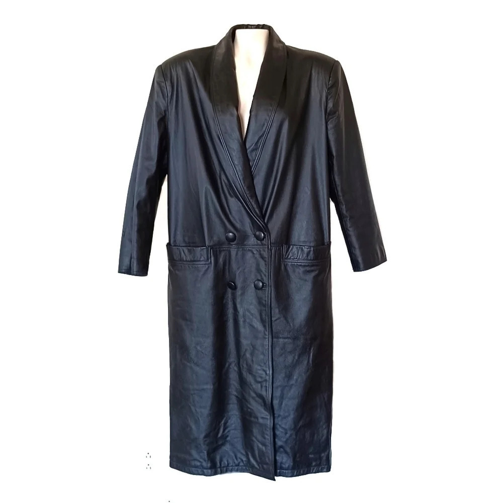 Vintage Luis Alvear Leather Maxi Length Trench Coat Indie Sleeze Goth